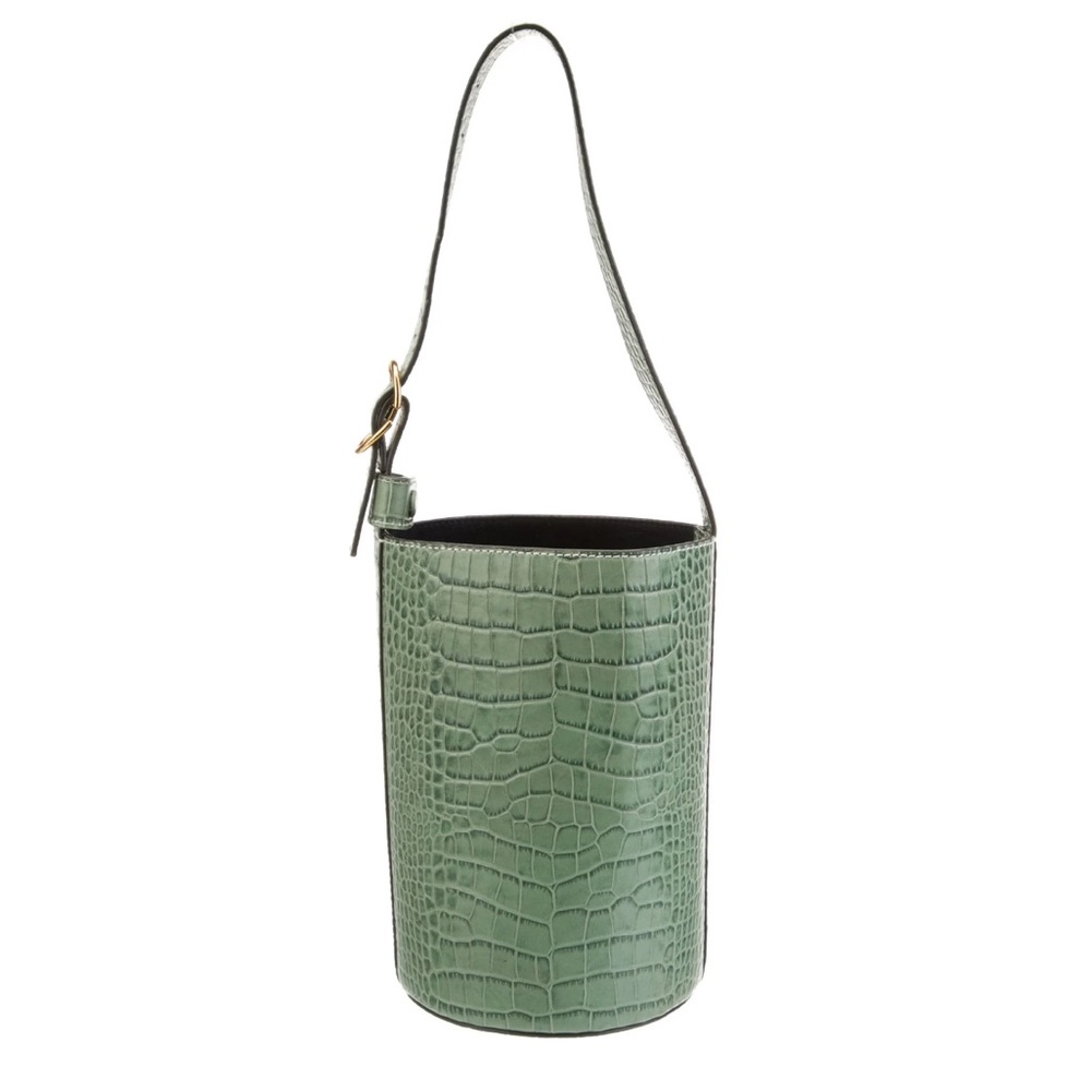 TRADEMARK Croc- Embossed Leather Bucket Bag in Sage Green